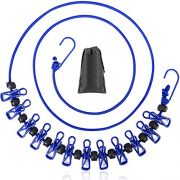 B&Y Travel Clothesline, Portable, Retractable and Adjustable Camping Clothesline, with a Non-Woven Bag, 13 Non-Slip Clips, 12 Clothes Clips, Indoor and Outdoor use (Blue)