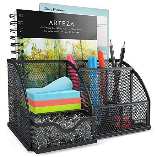 Arteza Mesh Metal Office Desk Organizer with Drawer, 6-Compartment