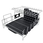Addmirre Upgraded Stainless Steel 2 Tier Black Soild Plastic Drainers Dish Drying Rack,Large Capacity