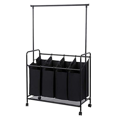 Tuscom Laundry Sorter Storage Cart with Hanging Bar, Removable 4 Bag Portable
