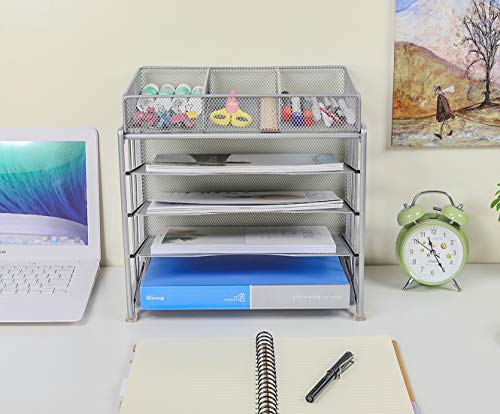 EasyPAG Mesh Office Desk Organizer 4-Tier File Holder with 3 Compartments