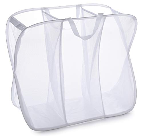 Three Compartment Popup Hamper - Durable Mesh Material, Folds for Storage