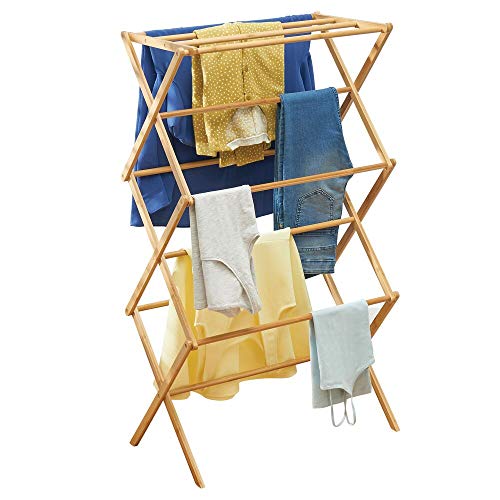 mDesign Tall Vertical Bamboo Foldable Laundry Drying Rack