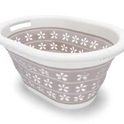 Camco White/Taupe Collapsible Utility/Laundry Basket - Perfect for Homes, Boats, and RVs - Easy Grip Carrying Handles - Foldable for Compact Storage,small - 51951