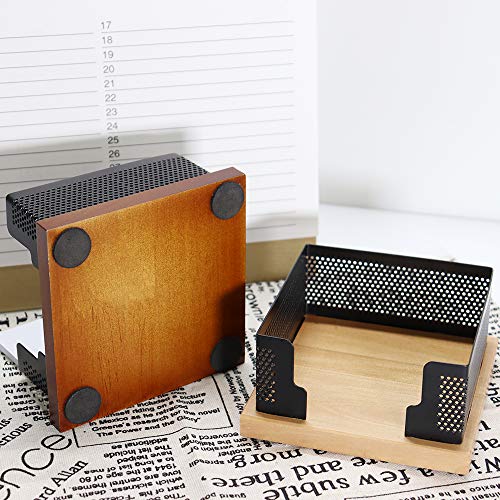 Buqoo Sticky Notes Holder with Mesh Steel and Wood Base Memo Dispenser