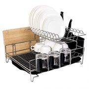 ADDMIRRE Sturdy 2 Tier Large Capacity Stainless Steel Dish Drying Rack, Multi Functional Holder