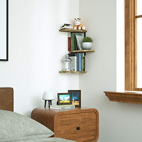 Love-KANKEI Corner Shelf Wall Mount of 3 Tier Rustic Wood Floating Shelves
