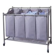 Ollieroo Laundry Sorter Cart 4-Bag Classics Rolling Laundry Hamper, Sturdy Frame with 60KG Weight Capacity, Gray