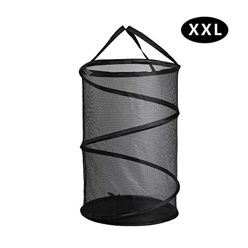 GANAMODA Collapsible Spiral Pop-up Mesh Hamper - Thicken to Avert Fissuration,Reinforced Carry Handles and Nylon Bottomand,for The Occasions of Home,Laundry Room,Travel Black (1)