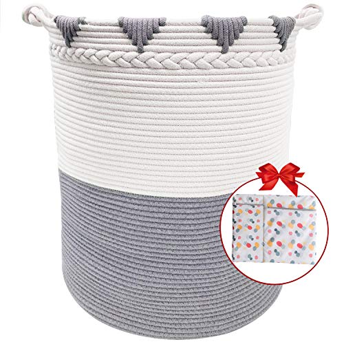 TerriTrophy XXXL Large Laundry Basket Cotton Rope Basket 22in x 16in x 16in Woven Laundry Hamper Blanket Storage Baskets for Towel, Toys, Diaper, Hamper