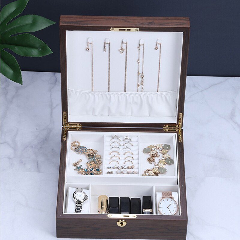 Earrings Capacity Storage Case Wooden Jewelry Box