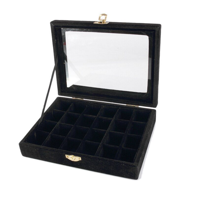 Black Glass Lid Bracelet Loose Bead Box Jewelry Box