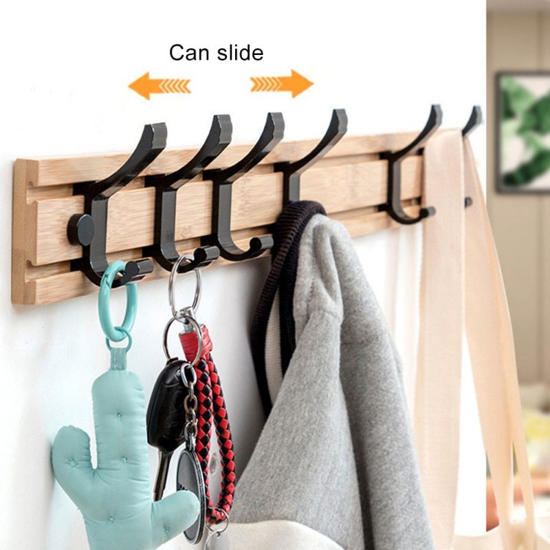Wooden Hooks Clothes Coat Hanger Stand Storage Slide