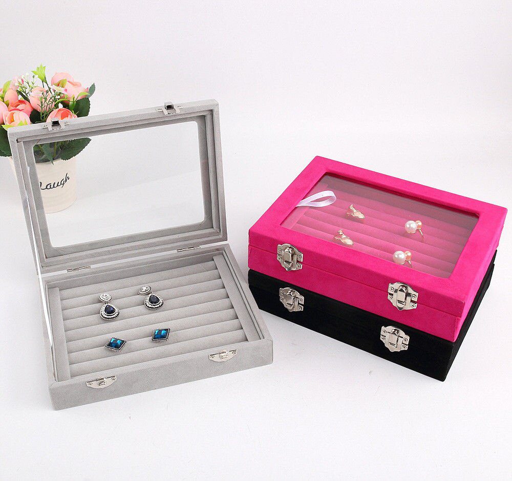 Jewelry Storage Organizer Earrings Ring Box Case