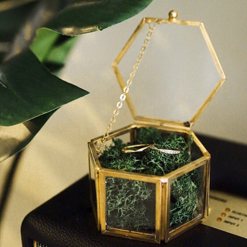 Simple Moss Jewelry Box - Clear Ring Bearer Box