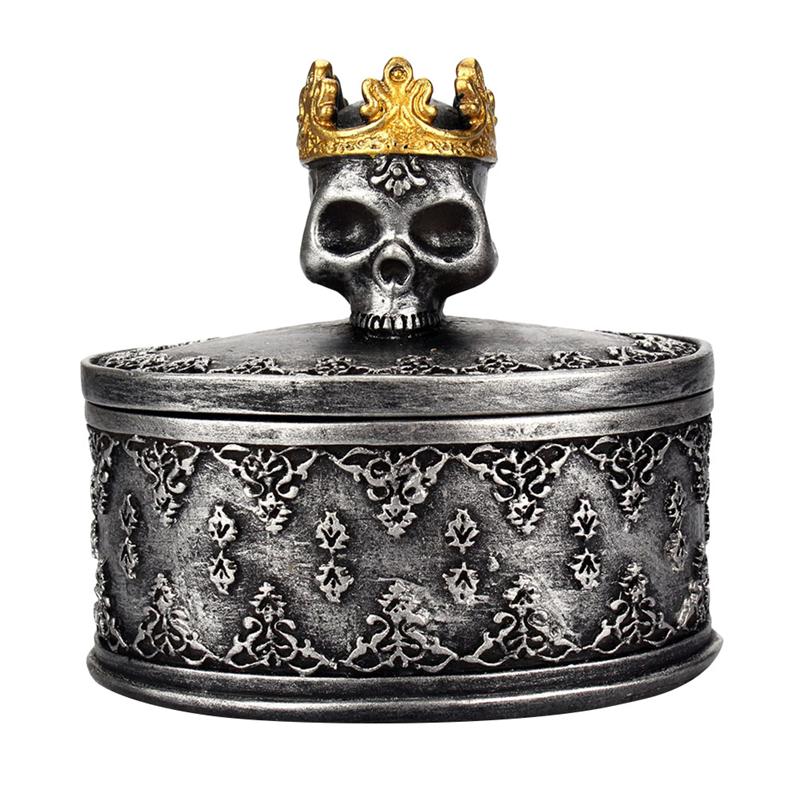 Crowned Skull Head Jewelry Storage Box Necklace