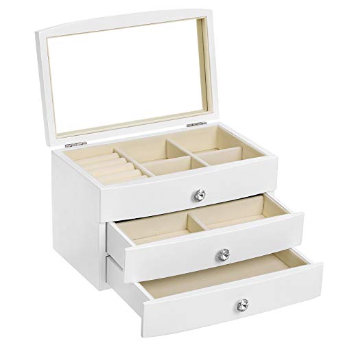 3-Tier Wooden Jewelry Case Jewelry Organizer with Large Mirror