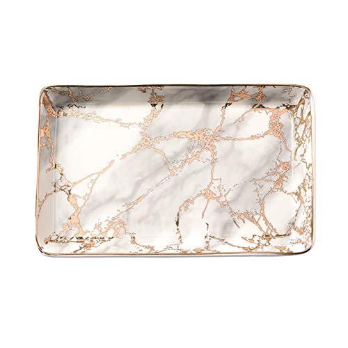 Golden Striped Marble Plate - Ceramic Jewelry Tray, Ring Holder
