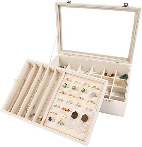 Mebbay Velvet Jewelry Organizer Box with Clear Lid