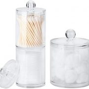 Qtip Holder Dispenser Acrylic Clear 3 Pack for Cotton Swabs/Cotton
