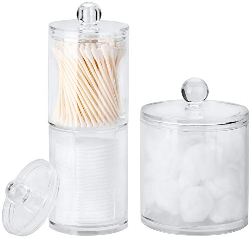 Qtip Holder Dispenser Acrylic Clear 3 Pack for Cotton Swabs/Cotton