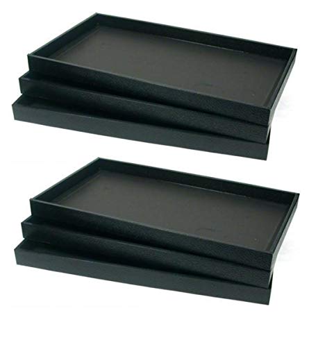 6-Piece, Black Full Size Plastic Stackable Jewelry Tray