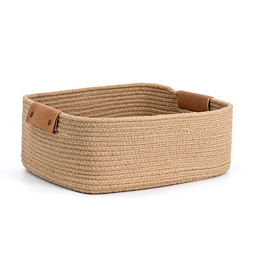 CHICVITA Rectangle Jute Rope Woven Basket with Handles for Books