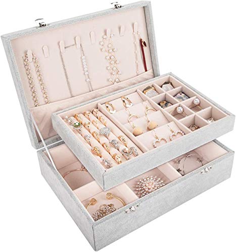 Mebbay 2 Layer Velvet Jewelry Box with lid Jewelry Organizer