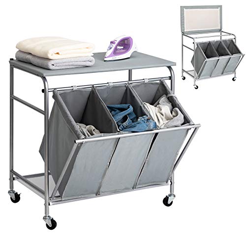 Heavy-Duty Laundry Hamper Cart Ironing Board