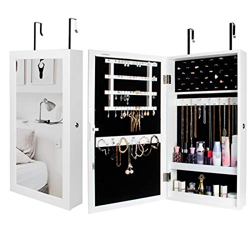 Jewelry Cabinet Armoire Wall-Mounted with Mirror