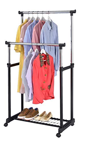 Adjustable Rolling Garment Rack with Bottom Shelf
