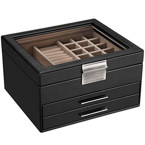 Jewelry Box with Glass Lid 2 Drawers
