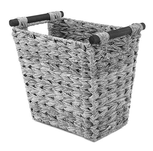 Gray Waste Basket with Wood Handles