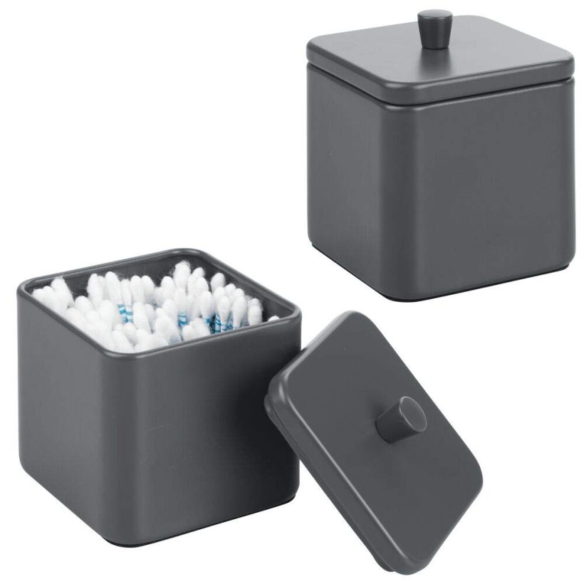 mDesign Metal Bathroom Vanity Countertop Storage Organizer Canister