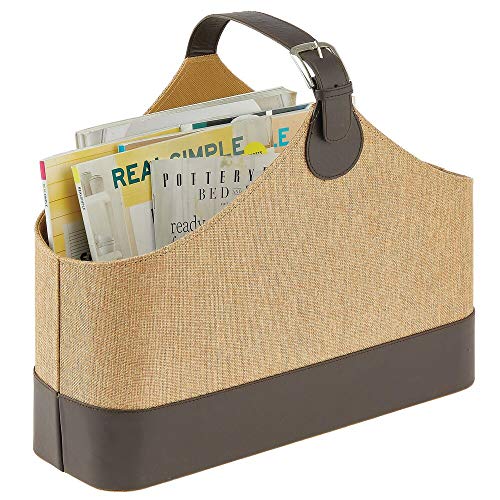 mDesign Rectangle Basket Tote Bin Organizer with Attached Handle for Blankets