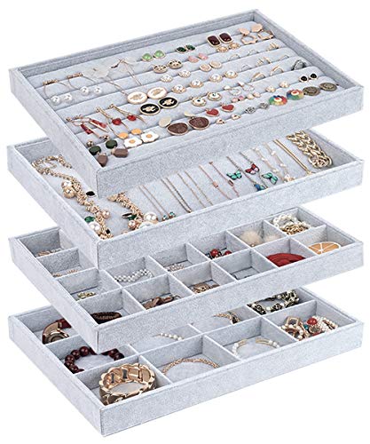 UIUIX Stackable Velvet Jewelry Trays Organizer for Drawer
