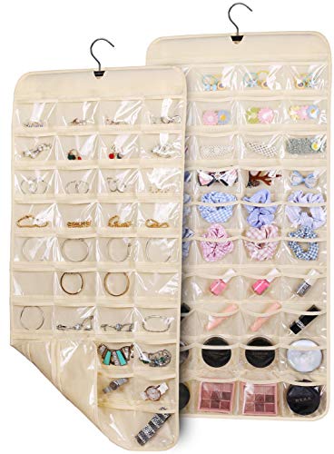 Double Sided Hanging Jewelry Organizer 80 Pockets