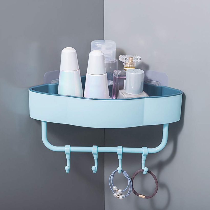 Corner Shower Caddy Adhesive Plastic Shower Shelf with Hooks