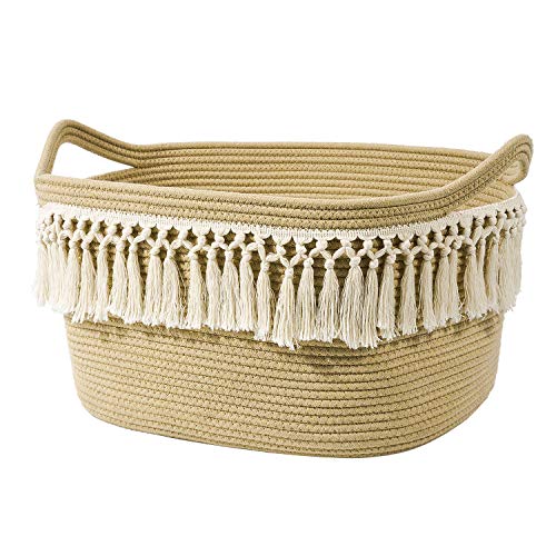 Rectangle Woven Basket Tassel Cotton Rope Storage Basket