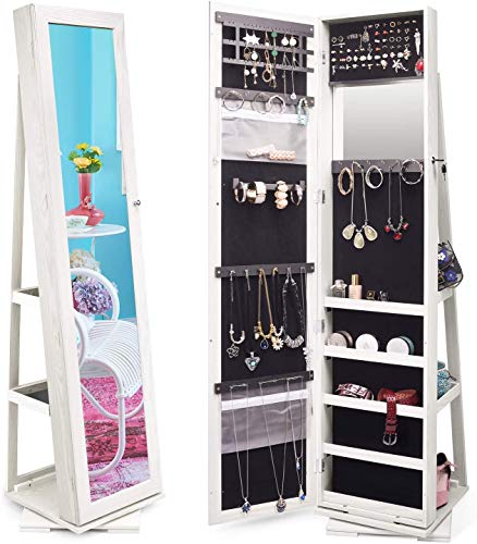 Jewelry Organizer Jewelry Cabinet 360 Rotating Full Length Mirror