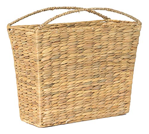 RGI Home Woven Wicker Storage Basket - Handcrafted Natural Magazine Holder Organizer Bin with Built In Curved Handles