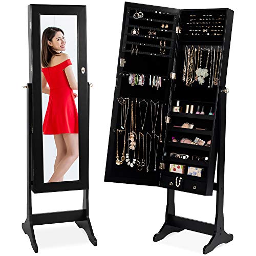 Full Length Tilting Mirrored Cabinet Jewelry Armoire