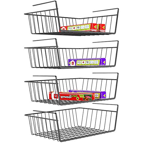 Under Shelf Basket, iSPECLE 4 Pack Wire Rack, Slides Under Shelves For Storage