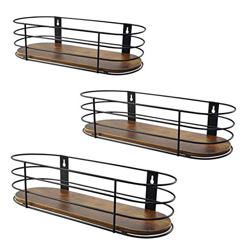 Oval Floating Wall Shelves Set of 3 Rustic Wood Wire Frame