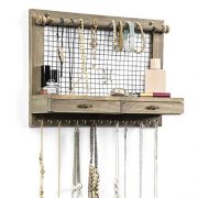 Rustic Wall Mounted Jewelry Organizer with Ring and Earring Drawers