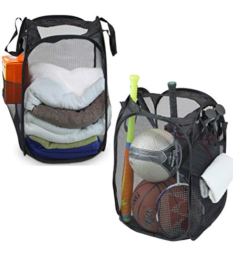 Mesh Pop-Up Laundry Hamper Basket with Side Pocket