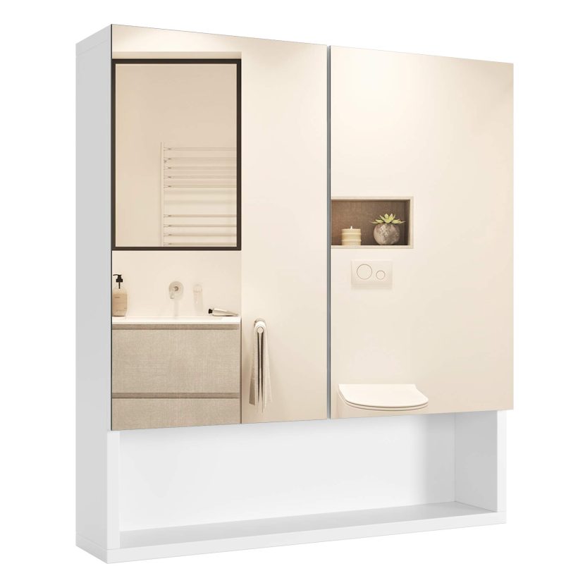 Wall Mirror Cabinet with Double Doors and Adjustable Shelf