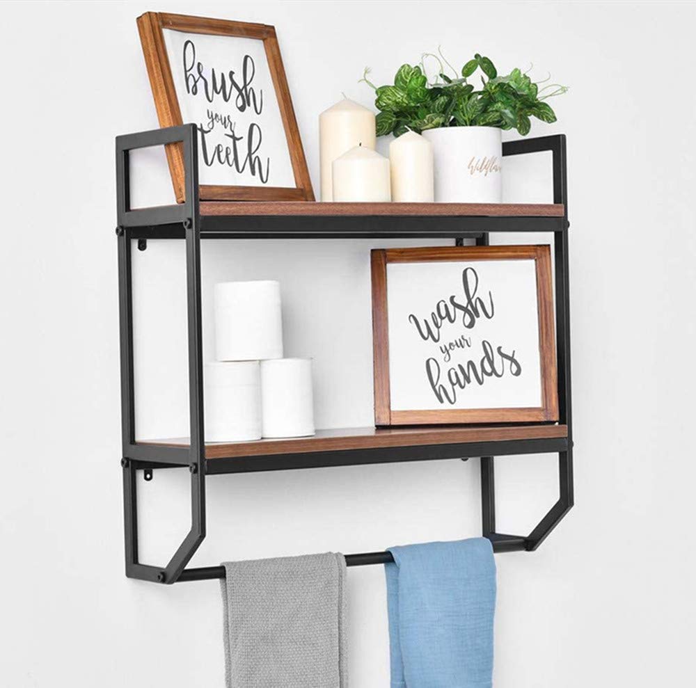 Rustic Wall Shelf with Metal Wall Mounted Wood Shelving Best ...