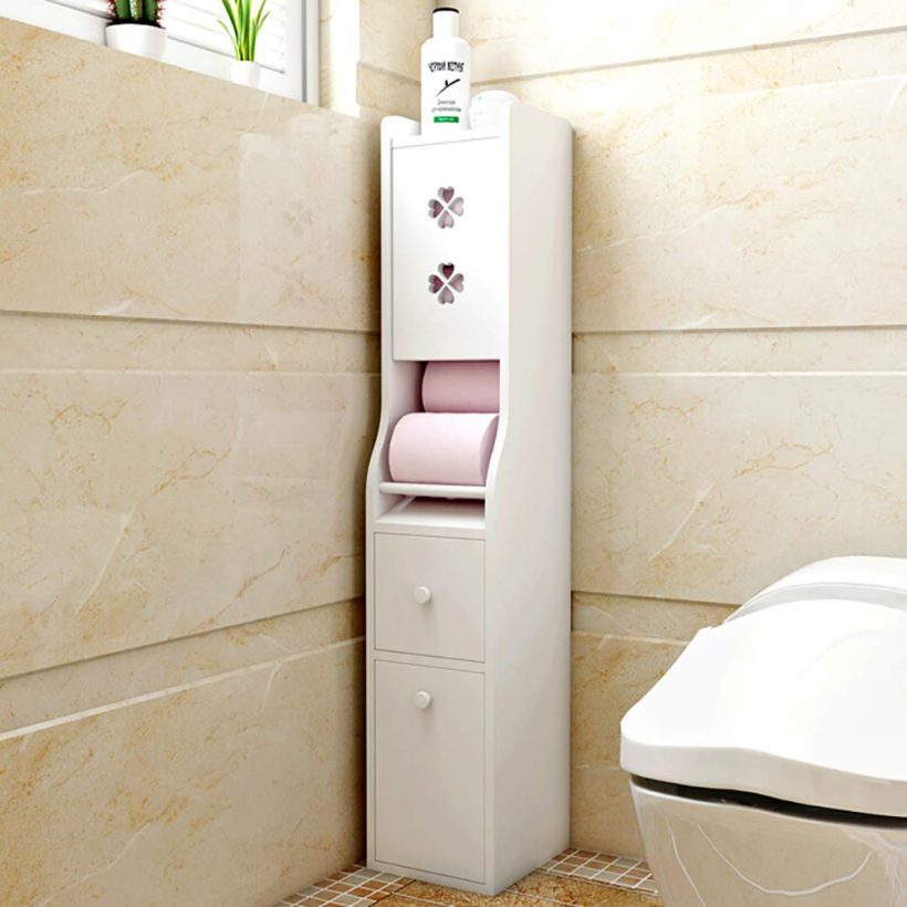IOTXY Bathroom Floor Storage Cabinet, Solid Wood Toilet Tissue Cabinet