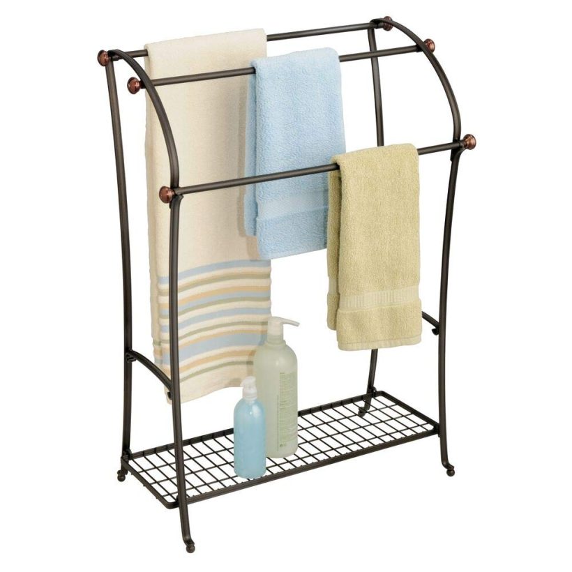 Large Freestanding Towel Rack Holder with Storage Shel